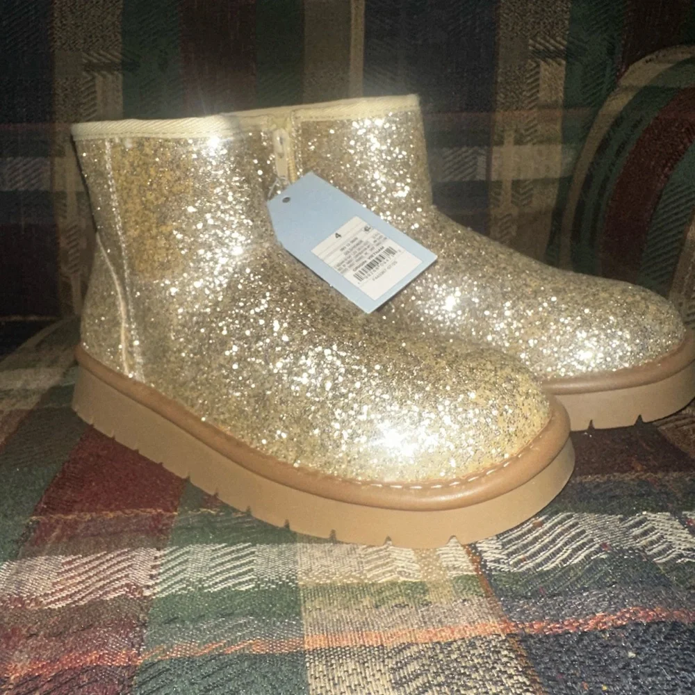 Cat & Jack Girls Gold Glitter Ankle Boots